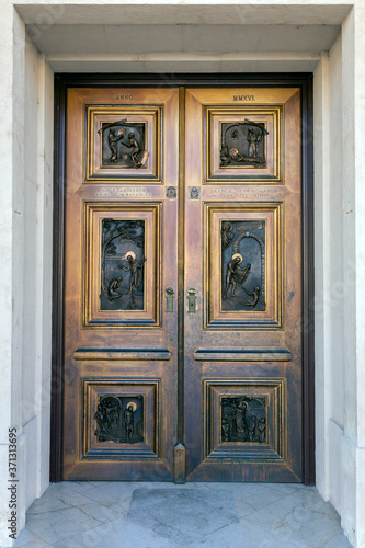 Door of the Szombathely Cathedral in Hungary © skovalsky