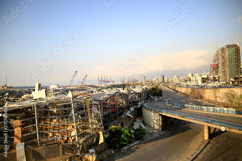 Port of Beirut destruction after the catastrophic explosion happened on August 4, 2020: Beirut, Lebanon