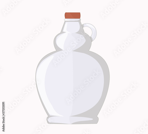 Glass bottle. vessel. round bottle. empty embossed for maple syrup bottle. containers, dishes for liquids. glass production. bottle for oil, maple syrup, wine.