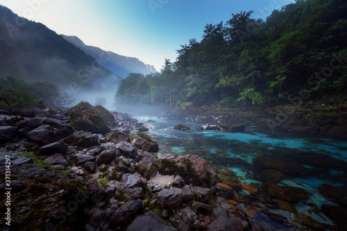 Colorful image of river Piva in Montenegro