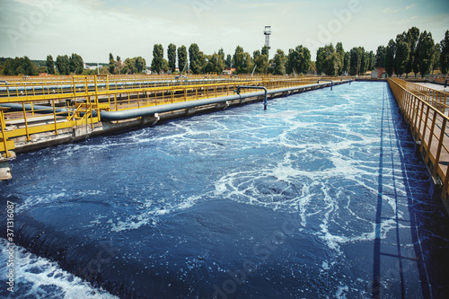 Canvas Print Wastewater treatment plant. Reservoir for purification of sewage.