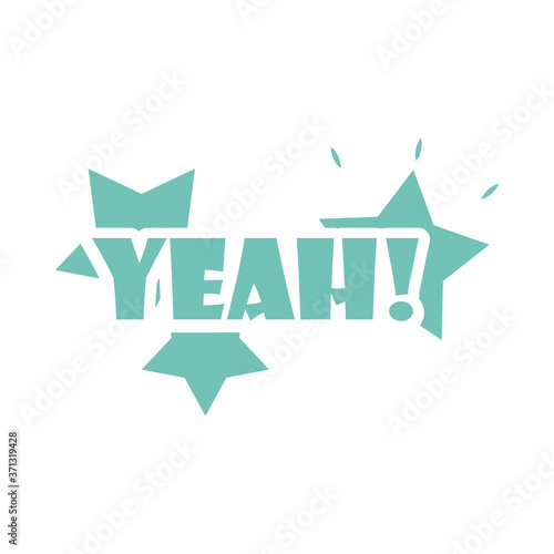 slang bubbles, yeah text with stars over white background, flat icon design