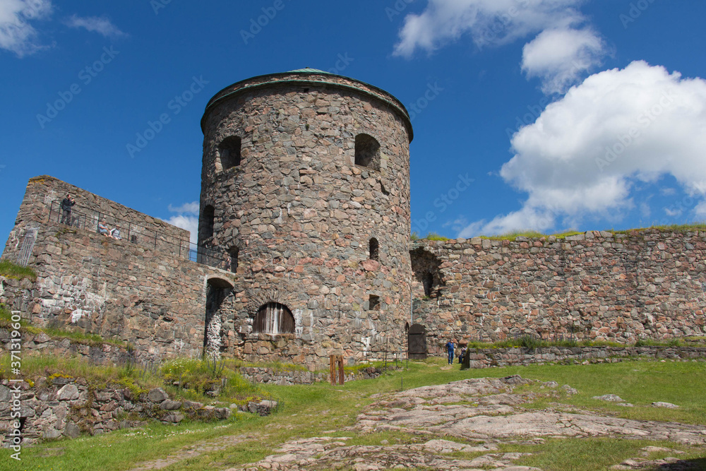 Bohus Fortress inside in a sunny day, Kung , , Bohusl n, Sweden.