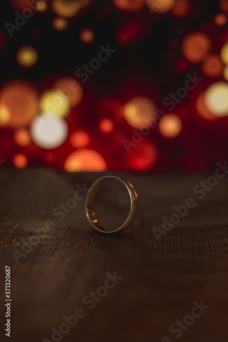 wedding rings on red velvet