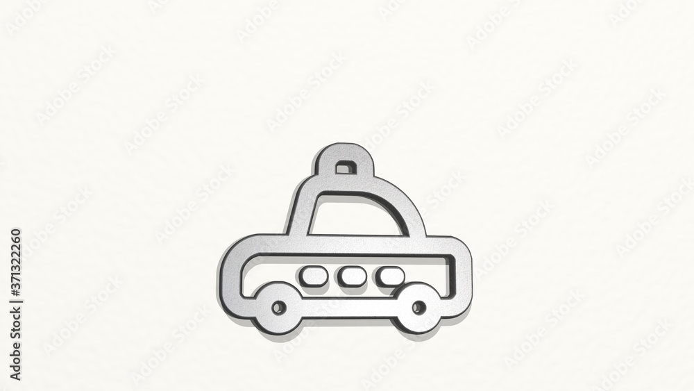 taxi 3D icon on the wall - 3D illustration for car and city