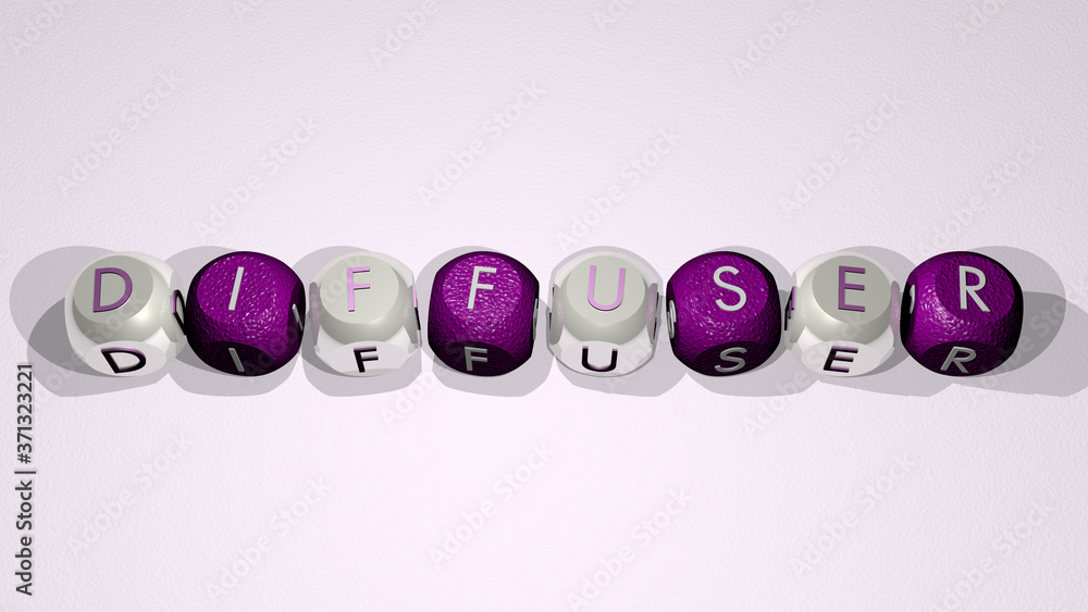 DIFFUSER combined by dice letters and color crossing for the related meanings of the concept for aromatherapy and aroma DIFFUSER combined by dice letters and color crossing for the related meanings of the concept for aromatherapy and aroma