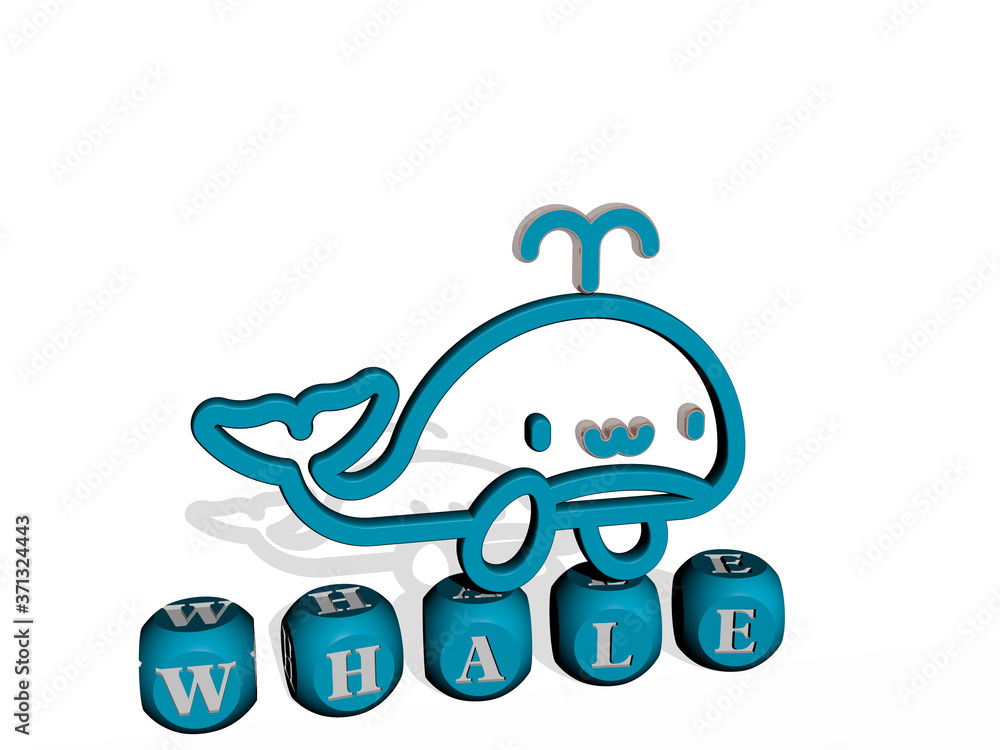 whale cubic letters with 3D icon on the top - 3D illustration for animal and blue whale cubic letters with 3D icon on the top - 3D illustration for animal and blue