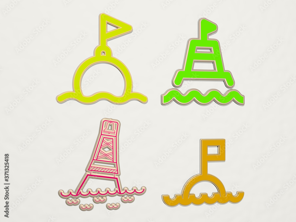 buoy 4 icons set - 3D illustration for background and boat buoy 4 icons set - 3D illustration for background and boat