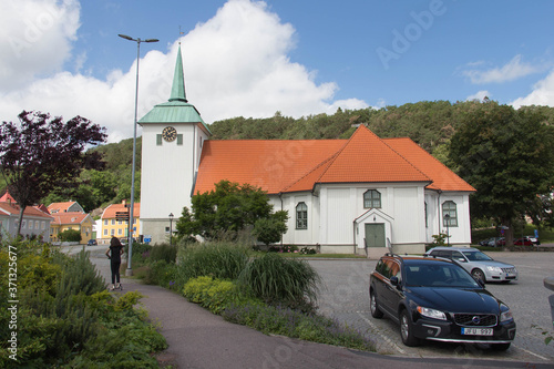 Kungalv church in summer time, Bohuslan, Sweden.