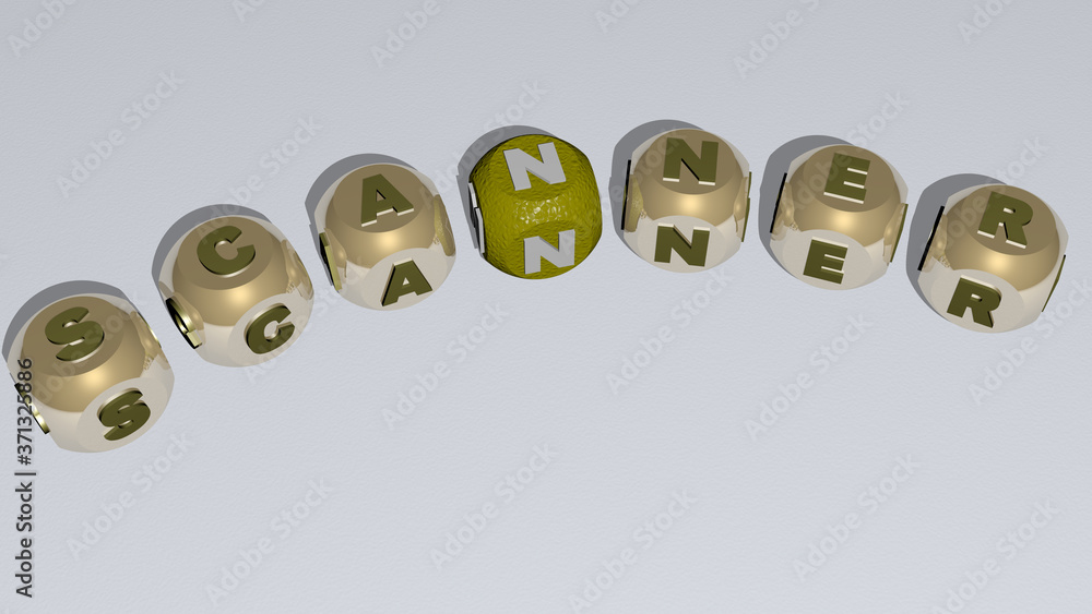 scanner text of dice letters with curvature - 3D illustration for icon and background scanner text of dice letters with curvature - 3D illustration for icon and background