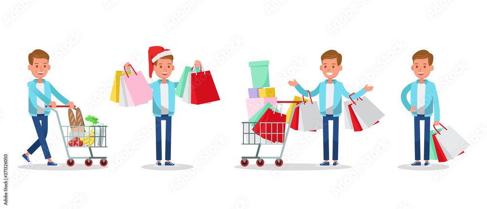 Fototapeta premium the boy is shopping character vector design.