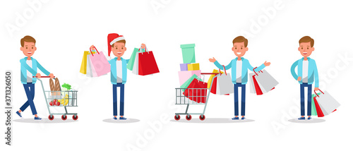 the boy is shopping character vector design.