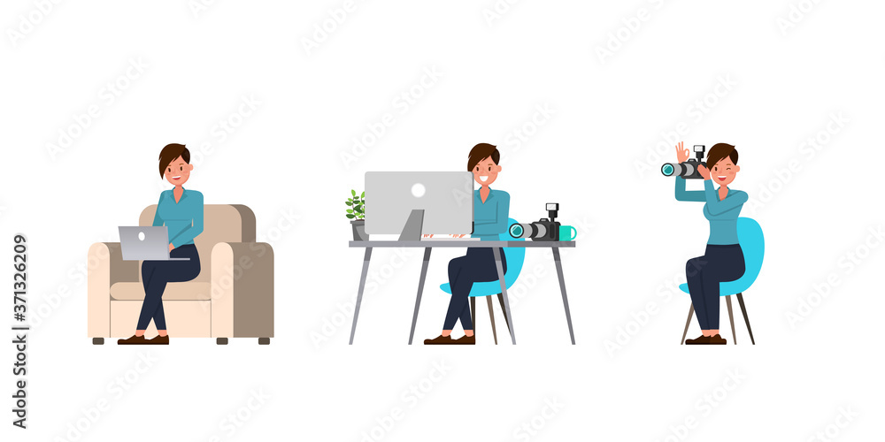 Woman photographer character vector design. Presentation in various action.