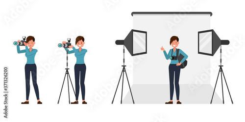 Woman photographer character vector design. Presentation in various action.