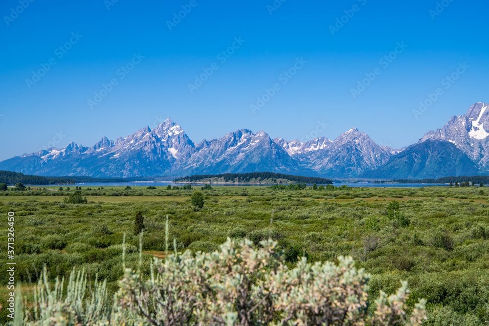 The view from Willow Flats in the Grand Teton National Park. Grand Teton National Park is an American national park in northwestern Wyoming.