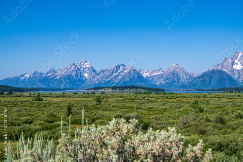 The view from Willow Flats in the Grand Teton National Park. Grand Teton National Park is an American national park in northwestern Wyoming. © Rose Guinther