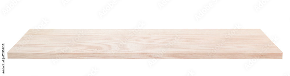 Vintage wooden tabletop or wood shelf isolated on white background. Object with clipping path.
