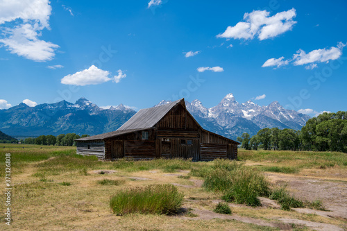 One of the historic Mouton barns on Mormon Row in Wyoming, USA