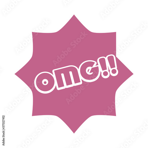slang bubbles, speech star bubble with omg word, over white background, flat icon design