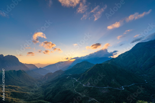 The magical sunset on O Quy Ho mountain pass before sunset. O Quy Ho Mountain Pass  Sapa  Vietnam  is Vietnam s longest mountain pass.