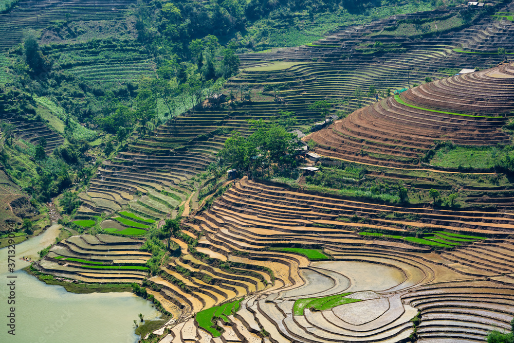 Beauty of rice terraces in Muong Hum, Lao Cai, Vietnam Stock Photo ...