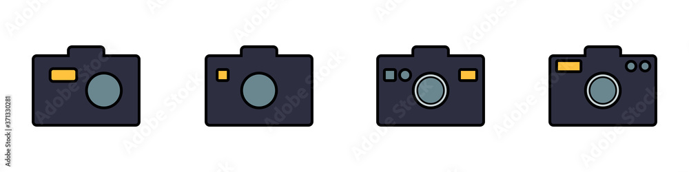 Conjunto de iconos de cámara. Video o fotografía. Ilustración vectorial, diseños diferentes. Conjunto de iconos de cámara. Video o fotografía. Ilustración vectorial, diseños diferentes.