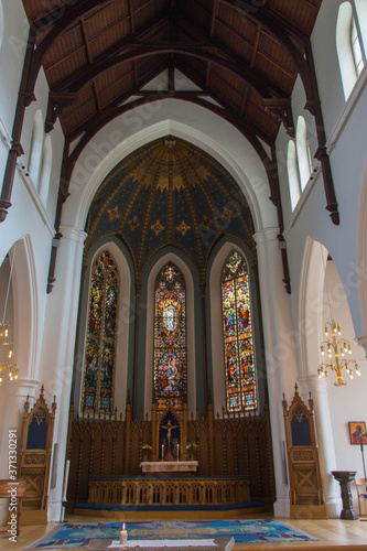 Gothenburg, Sweden - June 18 2019: interior view of Haga Church on June 18 2019 in Gothenburg, Sweden.