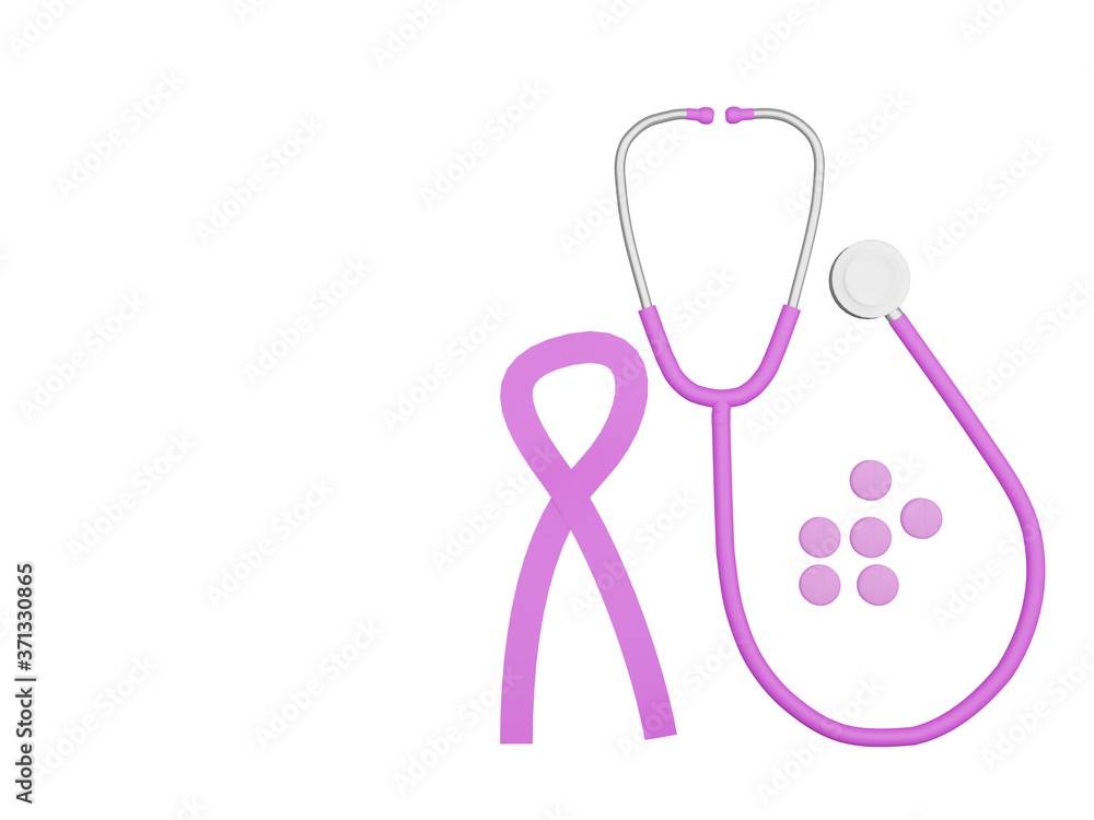 3D rendering, Pink Stethoscope , Pink ribbon and Pink medicine on white background , healthcare concept , 3D illustration 3D rendering, Pink Stethoscope , Pink ribbon and Pink medicine on white background , healthcare concept , 3D illustration