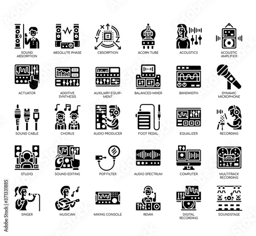 Set of sound studio thin line and pixel perfect icons for any web and app project.