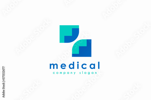 Abstract medical cross logo design. Color creative spiral vector logotype.