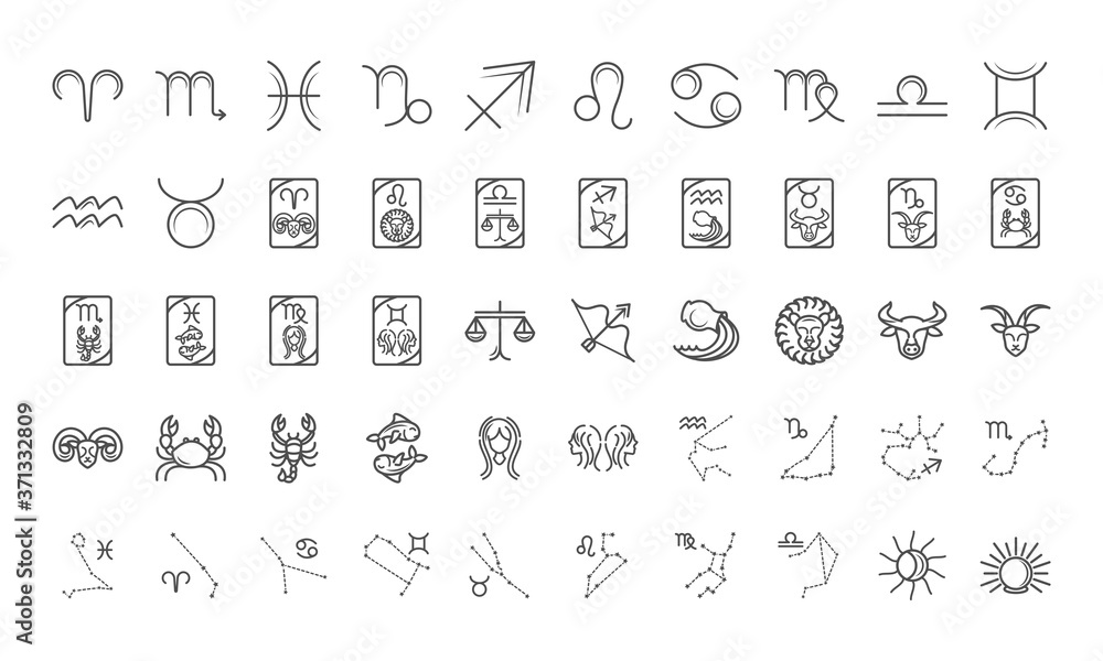 zodiac astrology horoscope calendar constellation icons collection line style