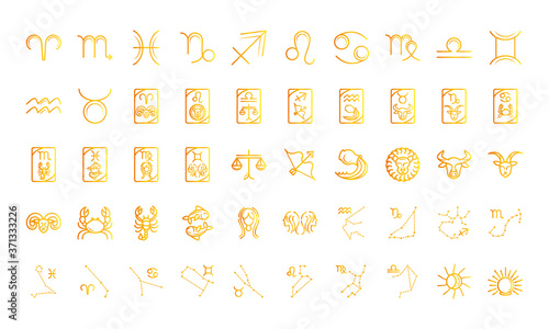 zodiac astrology horoscope calendar constellation icons collection gradient style