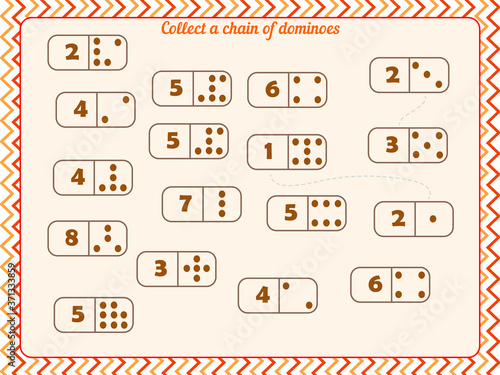 logic game for children. collect a chain of dominoes