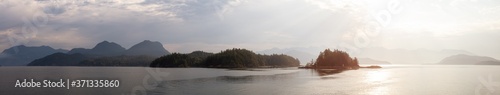 Panoramic View of Gambier Harbour in Howe Sound during a vibrant summer morning. Located near Vancouver, British Columbia, Canada.