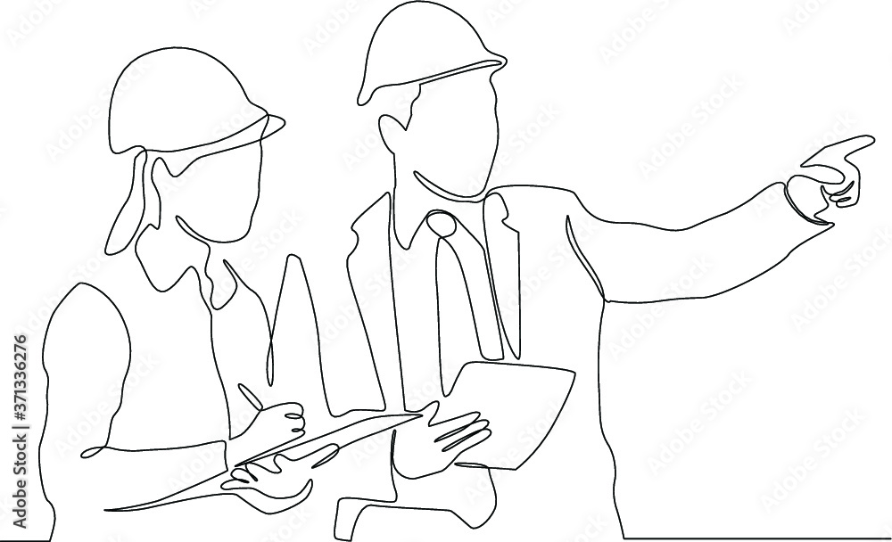 Vetor de One continuous line drawing of young foreman manager ...