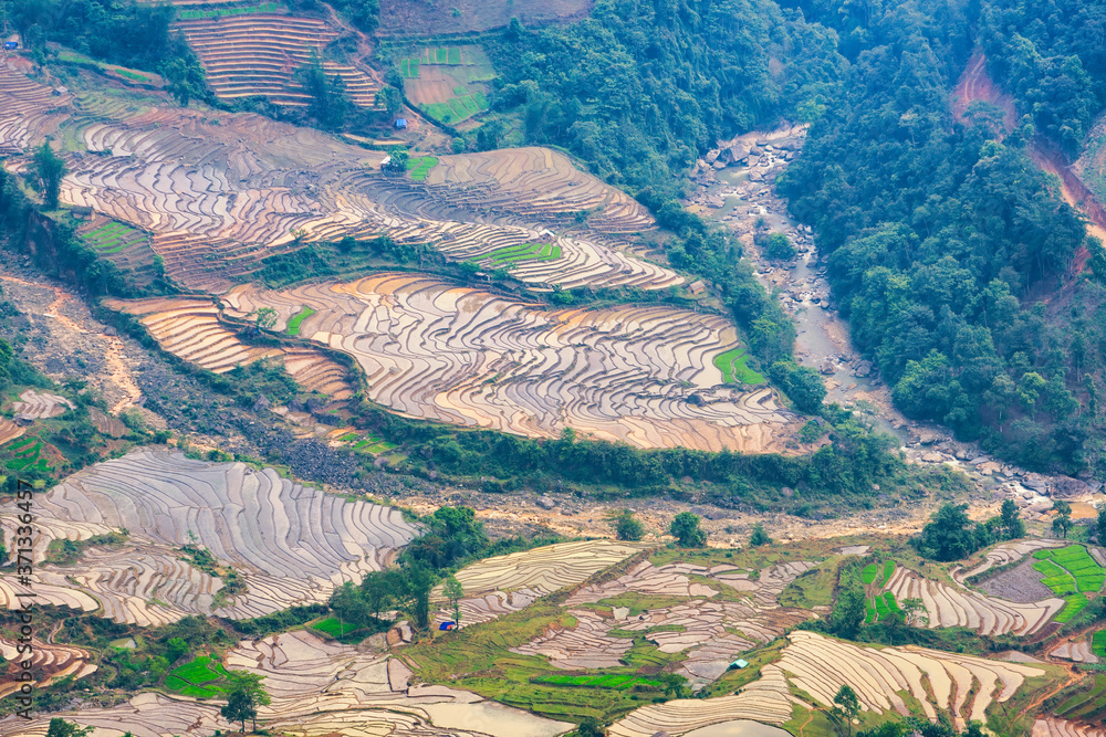 Beautiful terraced rice field in water pulling season in Y Ty, Bat Xat, Lao cai province in Vietnam Beautiful terraced rice field in water pulling season in Y Ty, Bat Xat, Lao cai province in Vietnam