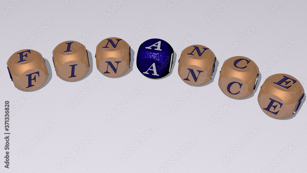 finance curved text of cubic dice letters - 3D illustration for business and concept finance curved text of cubic dice letters - 3D illustration for business and concept