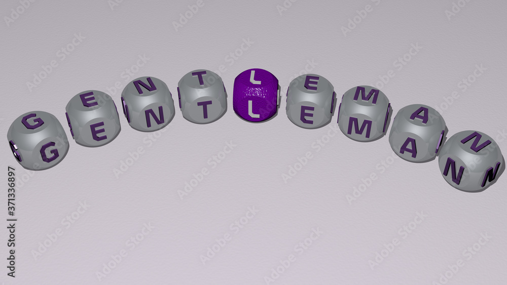 gentleman curved text of cubic dice letters - 3D illustration for background and black gentleman curved text of cubic dice letters - 3D illustration for background and black