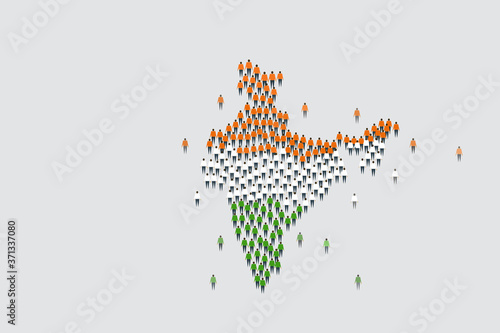 People with different colours of Indian flag gather together in the shape of the country.