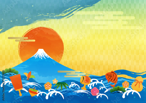 illustration of Mt.Fuji and waves