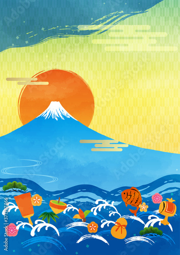 illustration of Mt.Fuji and waves