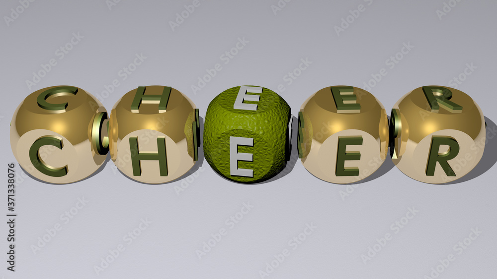 CHEER text by cubic dice letters - 3D illustration for background and cheerful CHEER text by cubic dice letters - 3D illustration for background and cheerful