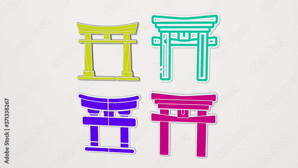 ITSUKUSHIMA SHRINE colorful set of icons - 3D illustration ITSUKUSHIMA SHRINE colorful set of icons - 3D illustration