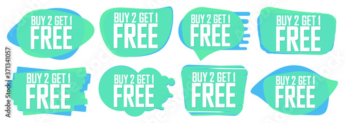 Set Sale bubble banners design template, discount tags, buy 2 get 1 free, app icons, vector illustration