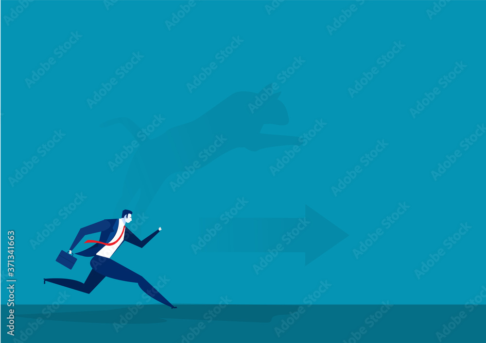 businessman running to goal with tiger shadow background leadership concept vector.