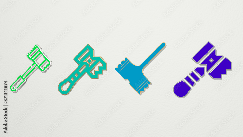 tenderizer 4 icons set - 3D illustration tenderizer 4 icons set - 3D illustration