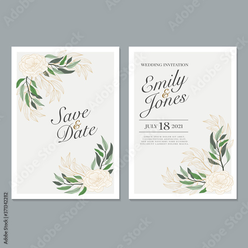 Wedding Invitation Card template  with leaf   floral background