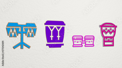 bongo 4 icons set - 3D illustration for drum and african