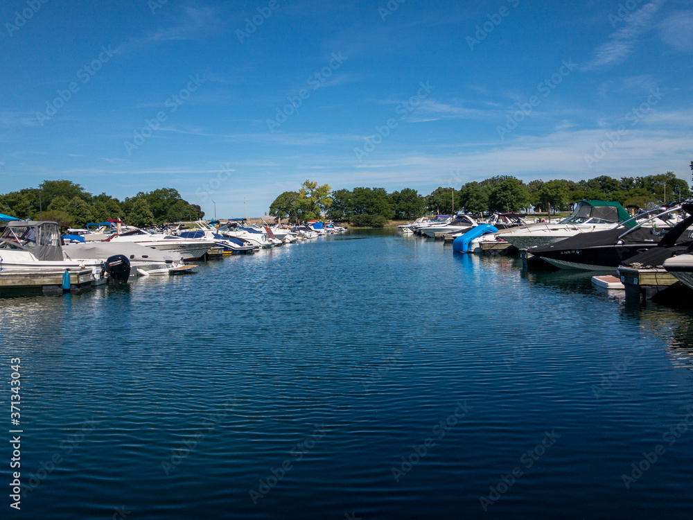 boats docked in harbor in Chicago Illinois