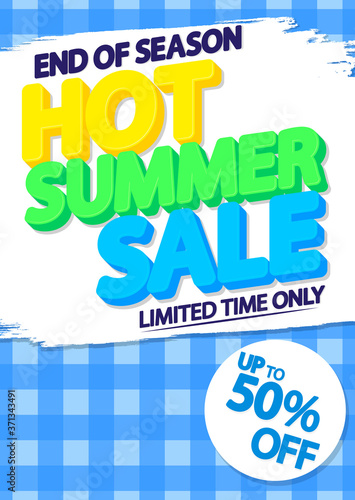 Hot Summer Sale up to 50% off, poster design template, season best offer, vector illustration